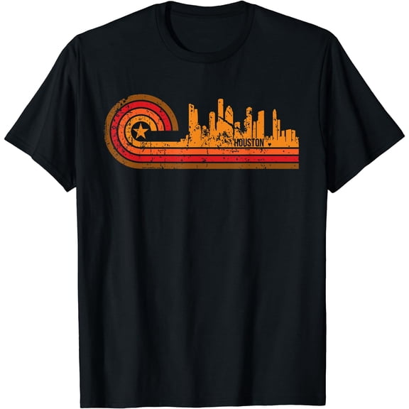Retro Houston Cityscape - Houston TX Skyline T-Shirt Black Medium