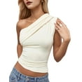 thumbnail image 1 of Women'S One Shoulder Ruched Tank Top Sleeveless Going Out Tops Clubbing Party Rice Apricot Color M, 1 of 8