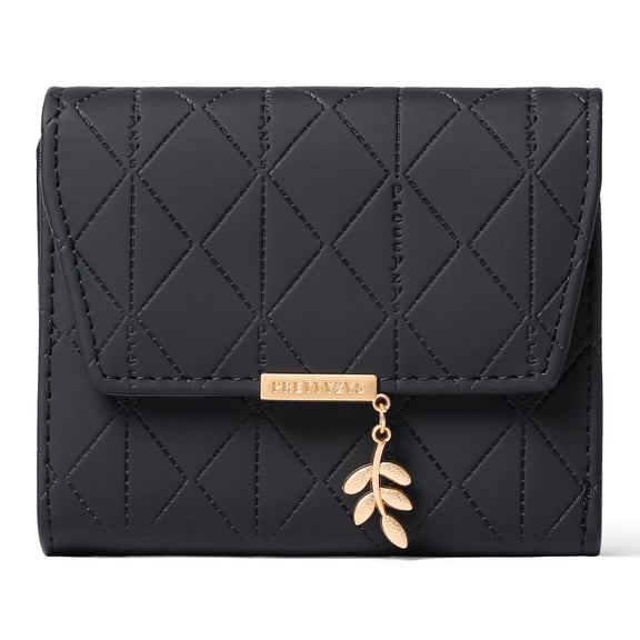 KALUNMA Bifold Wallet Women Leather RFID Blocking Card Holder Compact Wallet Zipper Coin Pocket with ID Window