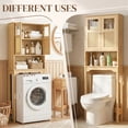thumbnail image 3 of Hassch Over the Toilet/Washer Cabinet, 66.9" H Tall Bathroom Space Saver with 2 Rattan Doors, Modern Freestanding MDF Storage Organizer with Adjustable Shelf and Open Compartment, Natural, 3 of 10