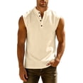 thumbnail image 3 of Sleeveless T-Shirt Men Lightweight Breathable Shirt Summer Casual Business Shirt with Button-Up Khaki 3XL, 3 of 8
