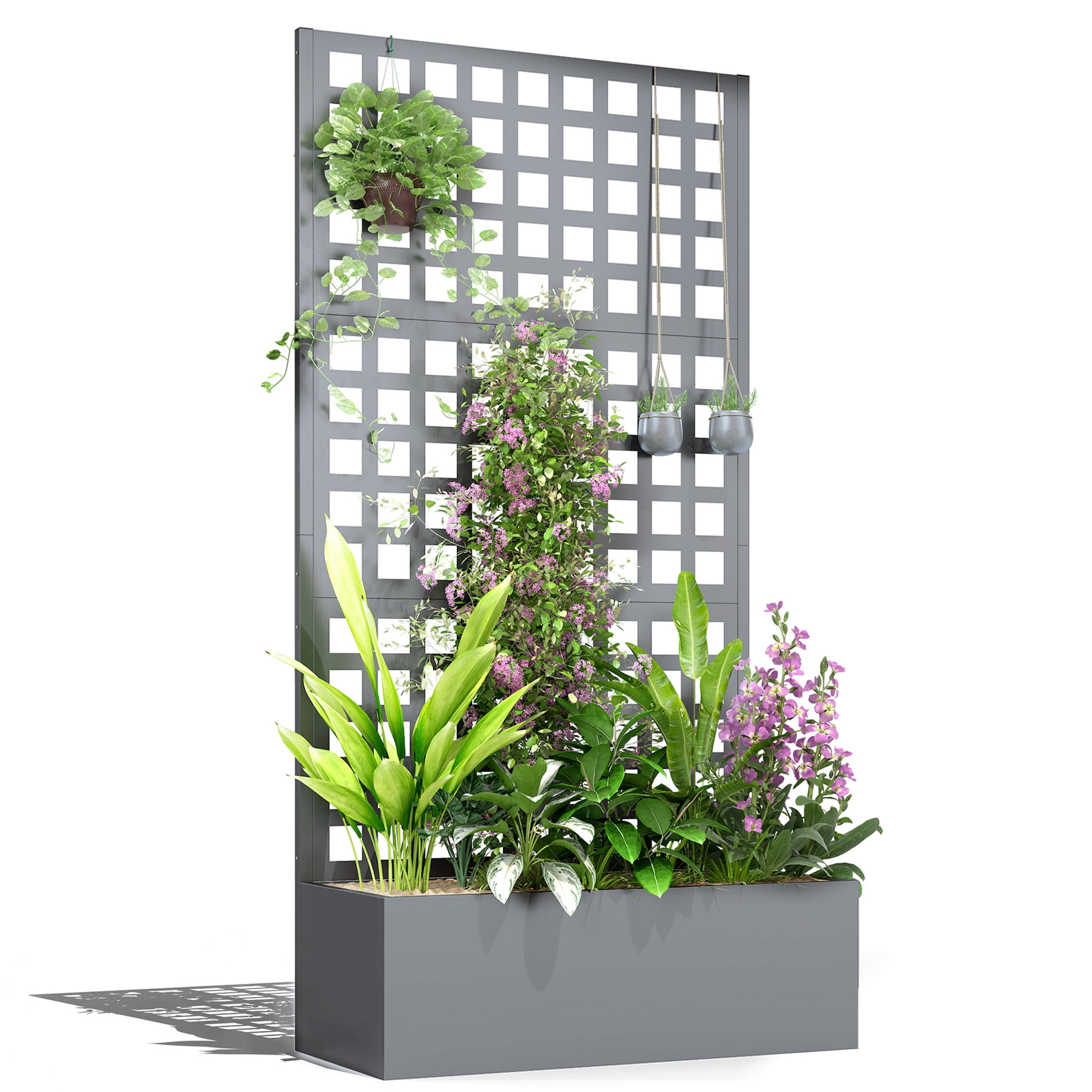 Outsunny Galvanized Raised Garden Bed with Trellis and Drainage Holes for Climbing Plants, Vegetable, Vines, 35" x 16" x 70", Gray