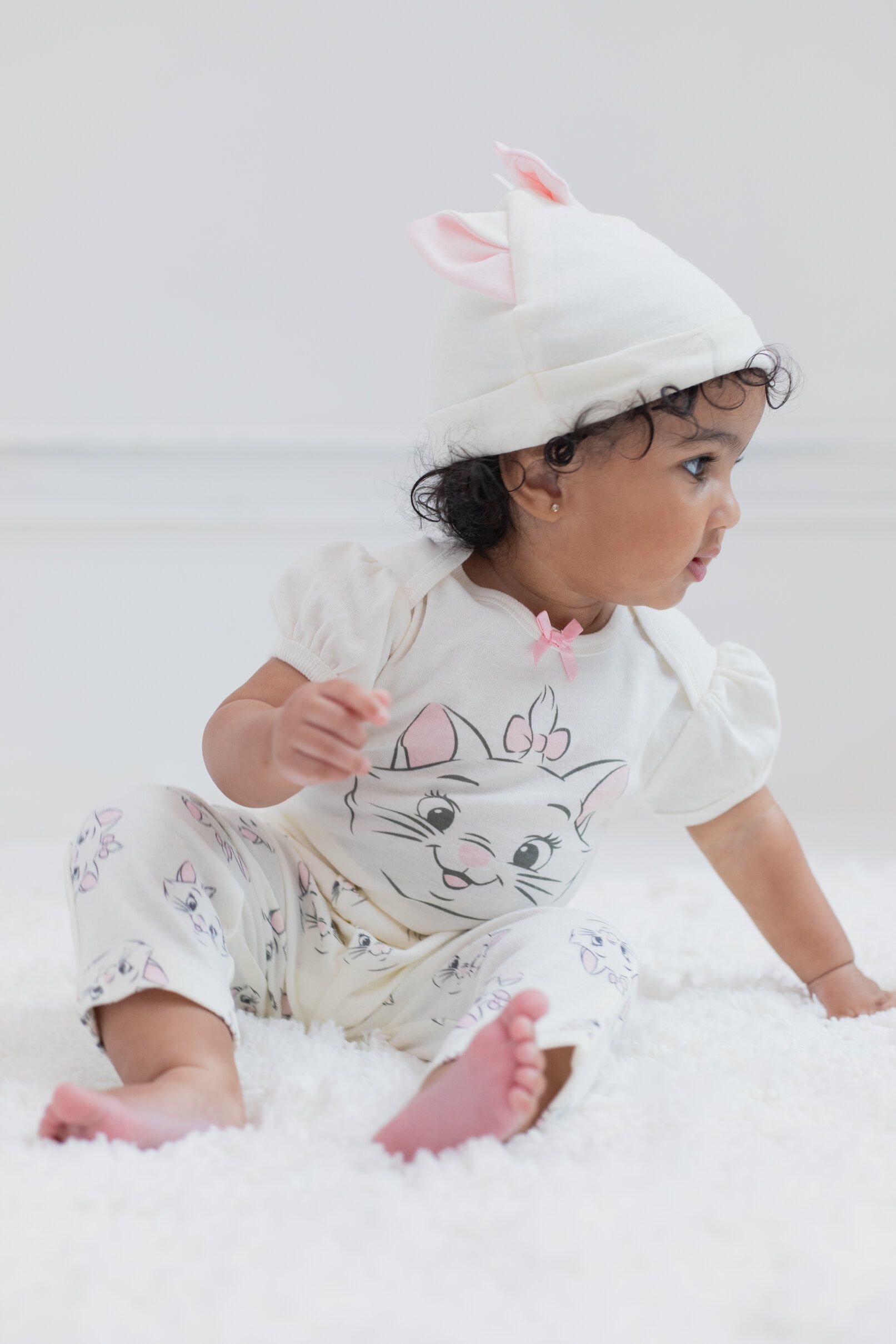 Disney Classics Marie Infant Baby Girls Bodysuit Pants and Hat 3 Piece Outfit Set Newborn to Infant