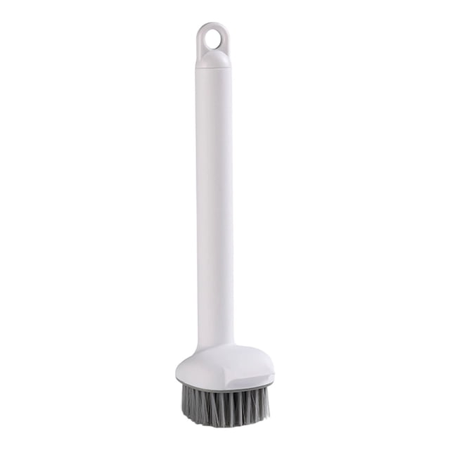 2-in-1 Long Handle Dish Scrub Brush with Rotating Head and Built-In Scraper for Pots, Pans and Dishes