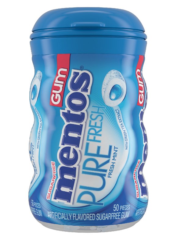 Mentos Pure Fresh Sugar-Free Chewing Gum with Xylitol, Fresh Mint Bottle, 50 Count