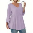 thumbnail image 4 of Lenpel Peplum Tops for Women 3/4 Length Sleeve V Neck Babydoll T Shirts Dressy Casual Tees Tunic Tee Blouses(Purple,XX-Large), 4 of 5