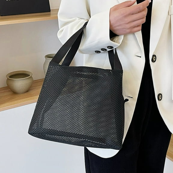 Elainilye Beach Bags for Women, Summer Travel Mesh Tote Bag Clear Shoulder Bag Crossbody Travel Beach Bag Handbag Summer Beach Purse, Black