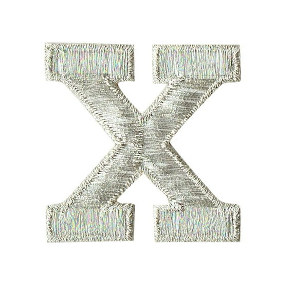 Alphabet Letter - X - Color Silver - 2" Block Style - Iron On Embroidered Applique Patch