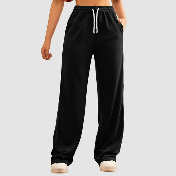 WILLBEST Pantalones Casuales para Mujer, con Bolsillos Inclinados, Pierna Ancha, Cómodos Pantalones Deportivos de Cintura Alta, Ropa Deportiva Versátil para Yoga con Bolsillos Chica