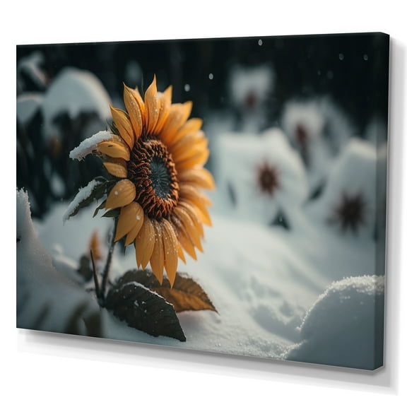 Designart A Blooming Yellow And Orange Sunflower Winter II Canvas Wall Art