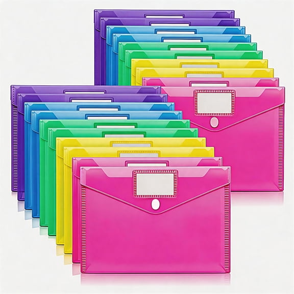 20 Pack Plastic Envelopes, Poly Envelopes, Clear Document Folders, Plastic File Folders, US Letter A4 Size File Envelopes with Label Pocket, Assorted Color