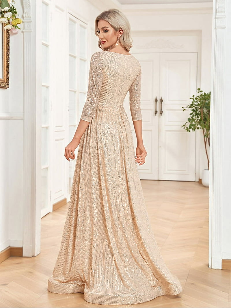 slim fit dress slacks Empire Waist V Neck Long Sleeves Jade Wedding Guest Dress with Split, Jade / XL