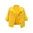 thumbnail image 2 of Lejafay Womens 3/4 Sleeve Short Denim Jacket Lapel Button Down Cropped Trucker Jean Jackets Coats Yellow XL, 2 of 4