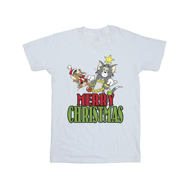 Tom And Jerry Mens Merry Christmas Baubles T-Shirt