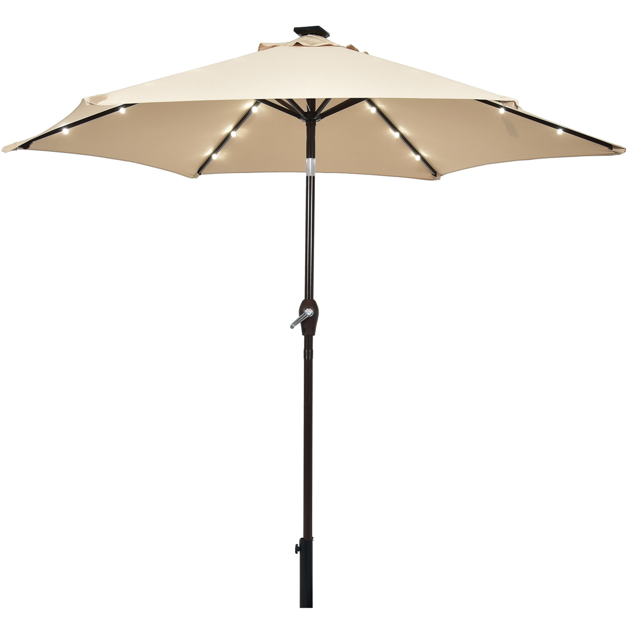 Gymax 9 ft Patio Table Market Umbrella Yard Outdoor w/ Solar LED Lights Beige