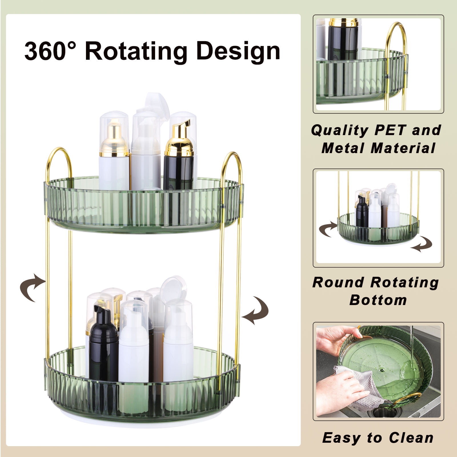 Unique Bargains 3 Layer Rotating Makeup Round Skincare Countertop Perfume Organizer Green