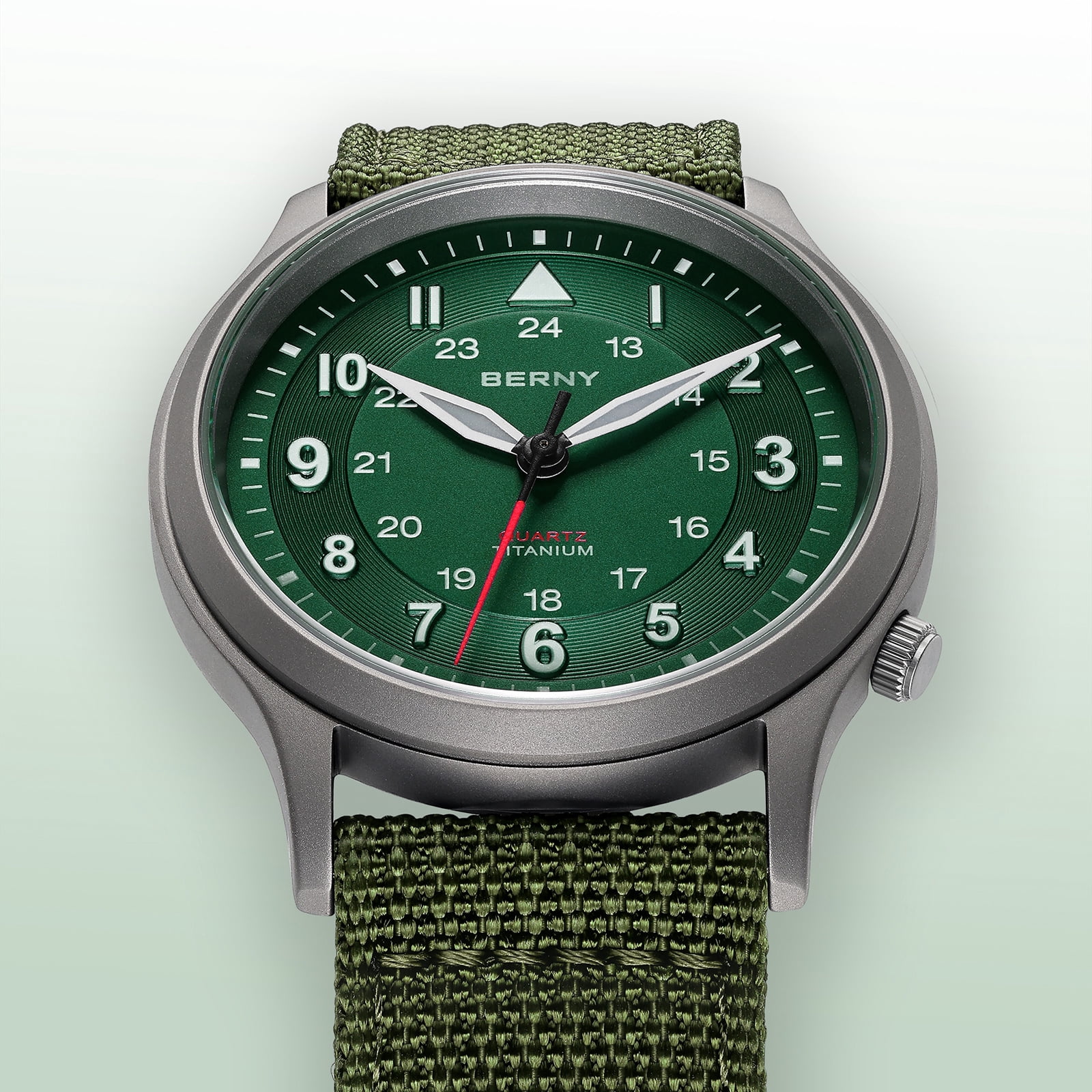 BERNY Titanium Watches for Men, Japanese Quartz Movement Men's Field Watch, 5ATM Waterproof Military Wristwatch for Men, Analog Sport Watches, Green