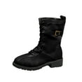 thumbnail image 5 of Womens Riding Boots Fashion Splice Leather Lace up High Top Winter Motorcycle Booties Lug Sole Low Heel Mid Calf Boots Black 6, 5 of 5