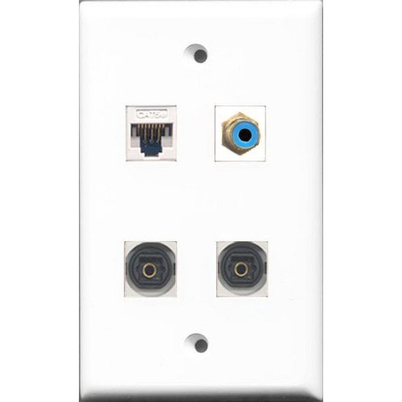 RiteAV 1 Port RCA Blue 2 Port Toslink and 1 Port Cat5e Ethernet White Wall Plate