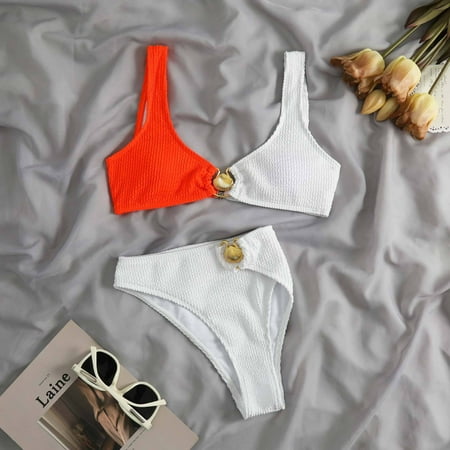 

Casual Set! MIARHB Women s Split Colorful Beach (2with Chest Pads without Steel Bra) Orange L