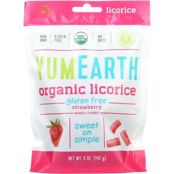 YumEarth Organic Gluten-Free Licorice Strawberry 5 oz. Bag (Pack of 2)