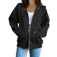 thumbnail image 2 of Antinious Womens Plus Size Hooded Zipper Jacket Solid Long Sleeve Pullover Sweater Jacket with Pockets,Jackets for Women Trendy,Casual Winter Coats for Women,Black,L, 2 of 5