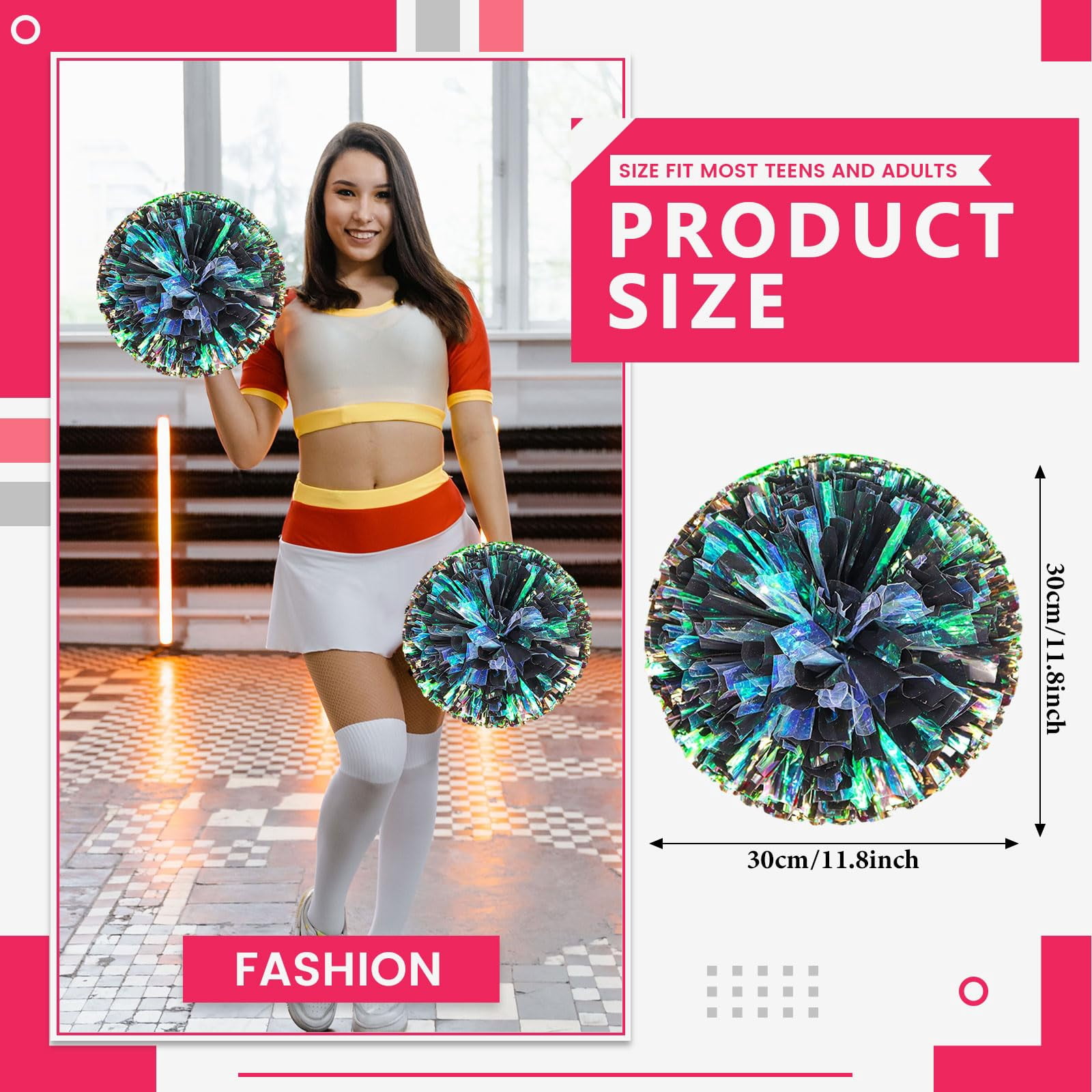 Cheerleading Pom Poms 14 Pcs, with Four Finger Handle Cheerleading Handheld Squad Pompoms for Sports Team Cheer Spirit Games Dance Party Adults