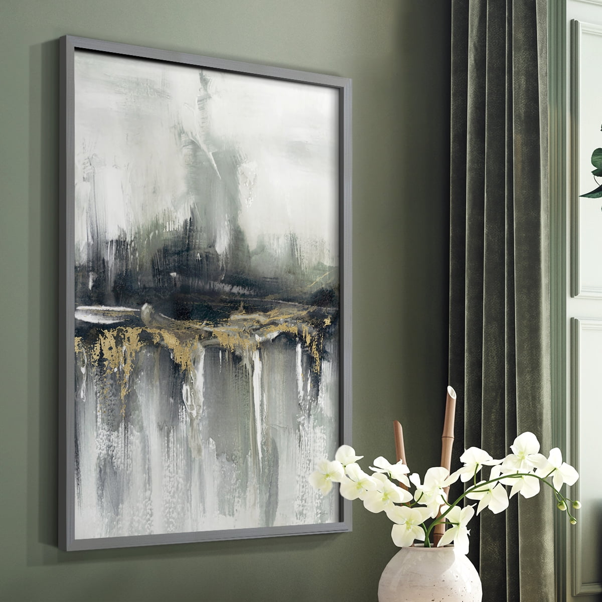 Indyscape and Gold in Gray Solid Wood 22 x 28 Framed Print
