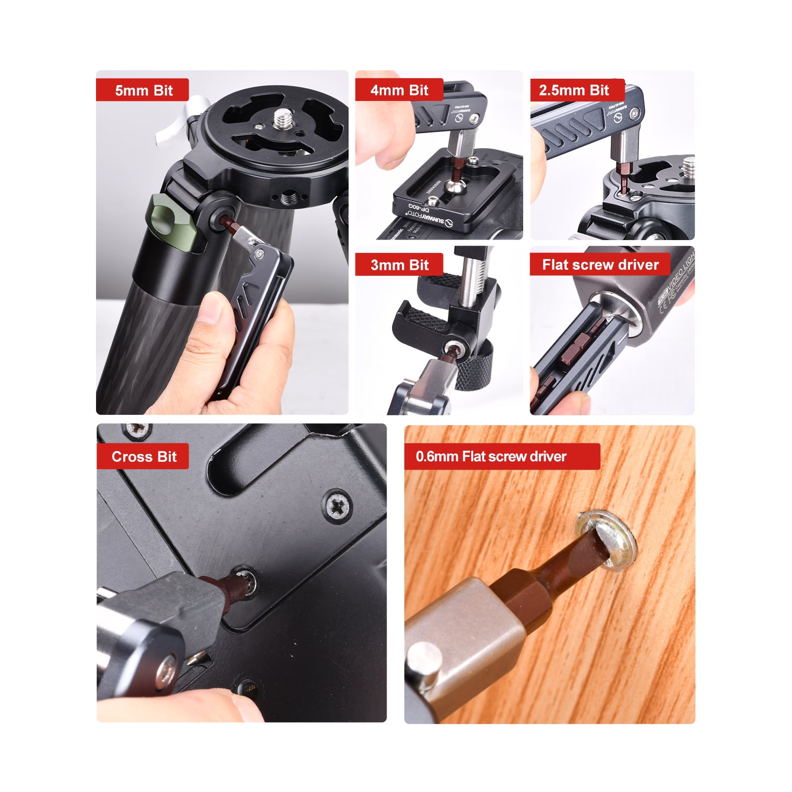 UNWAYFOTO DW-02 PRO Folding Tool Set with Hex Key Wrenches Stainless Steel 2.5/3/4/5mm, Phillips and Flat Head, Edc Multitool Keychain Screwdriver