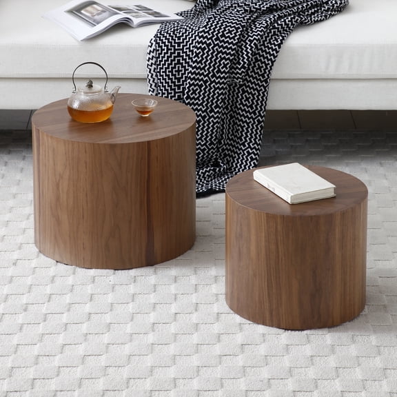 Dtwnek Set of 2 MDF Round Coffee Table for Living Room, Office, Bedroom, Brown