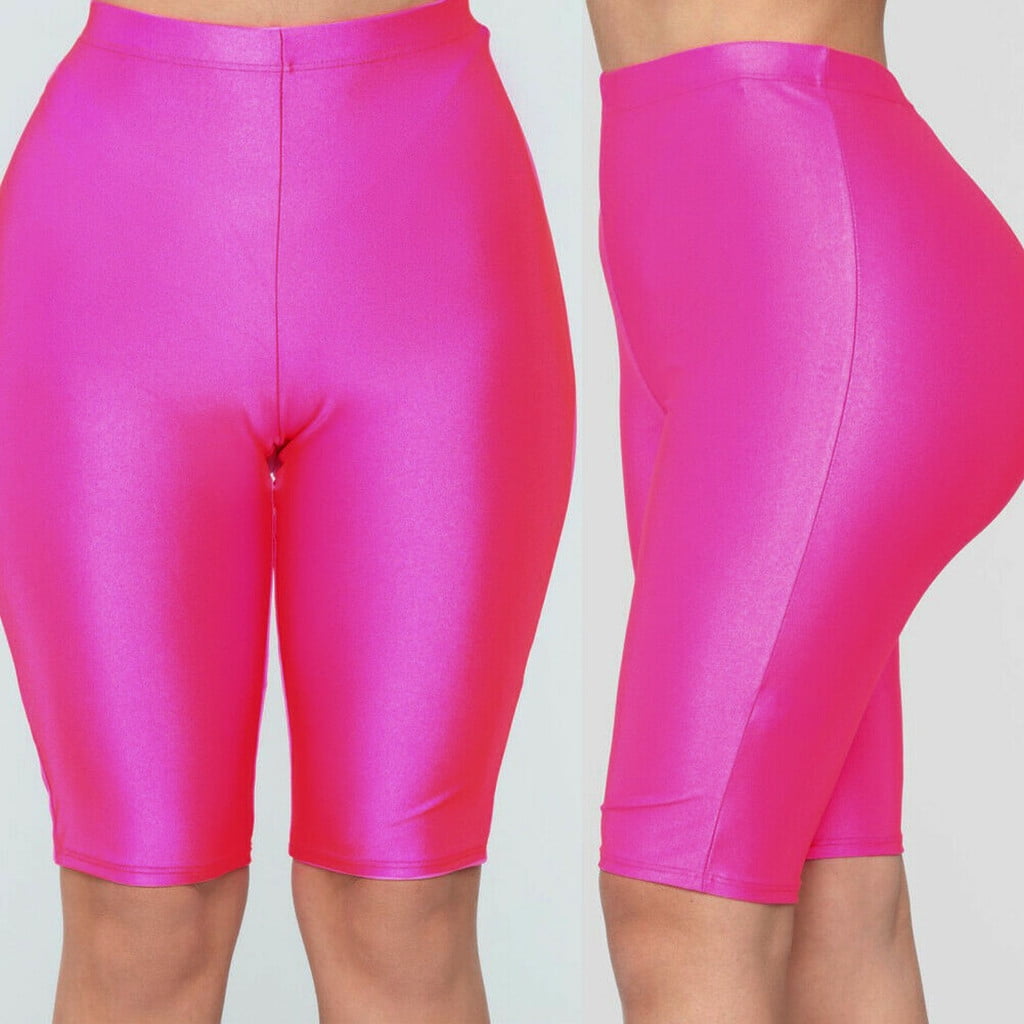 eczipvz Compression Leggings for Women Women's Plus Size High Waist Hook  and Eye Running Yoga Sports Shorts Hot Pink,S 