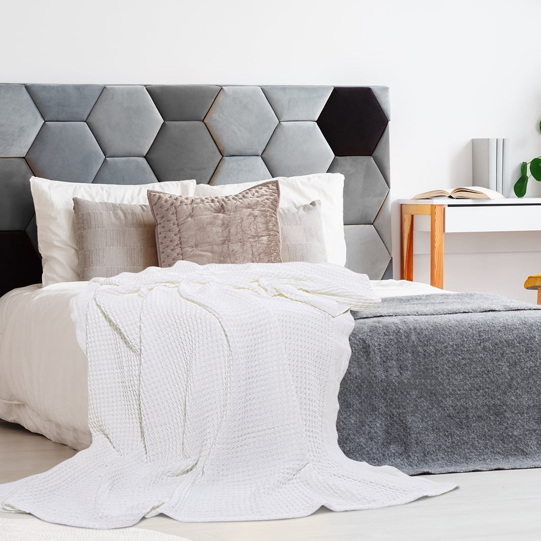 PiccoCasa 100 Cotton Waffle Weave Blanket,Decor Soft Blanket for All