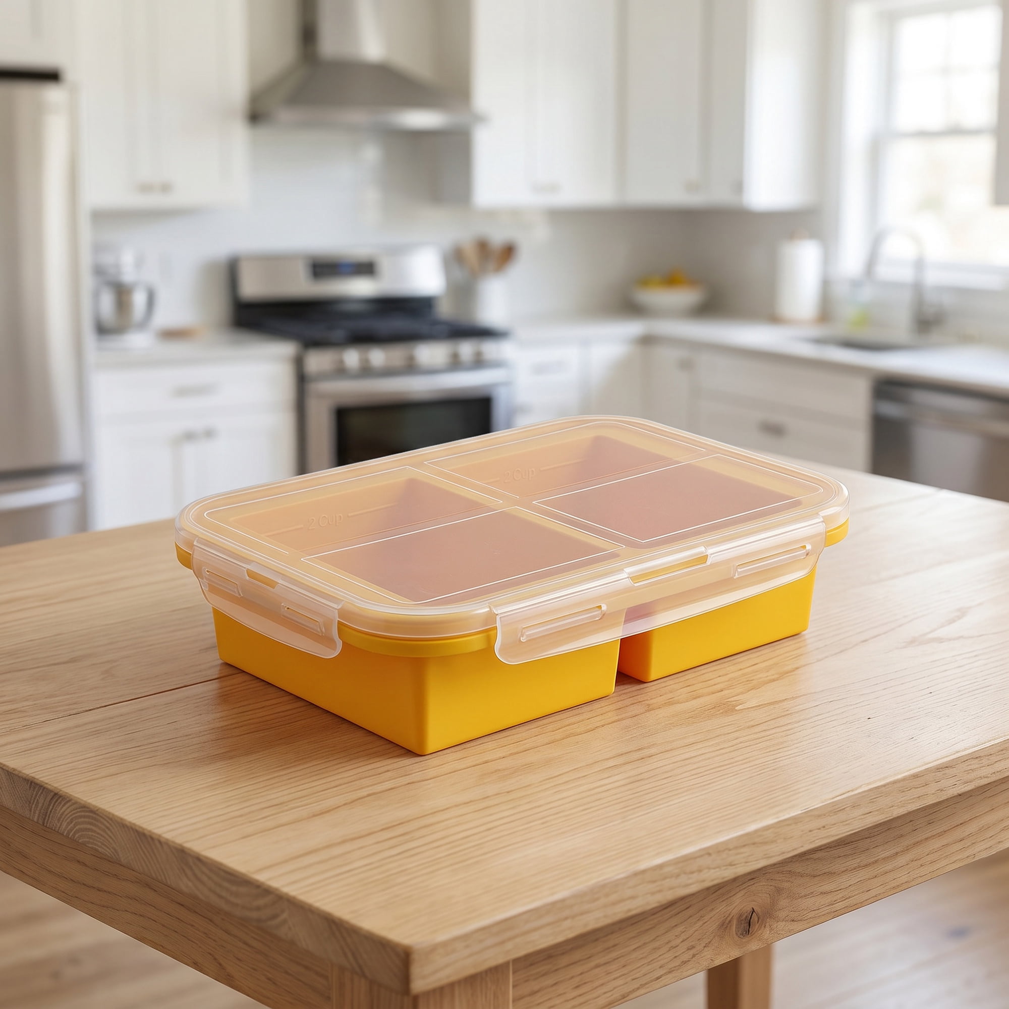 Unique Bargains Silicone Leak-Proof Meal Prep Container Lunch Bento Box Orange-3