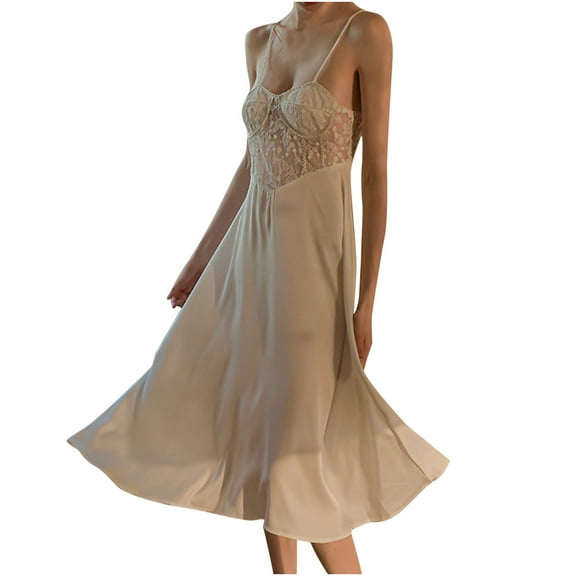 AOOCHASLIY Clarance Dresses for Women 2022Women's Fashion Sexy Nightdress Sling Soild Lace Splicing Satin Nightwear