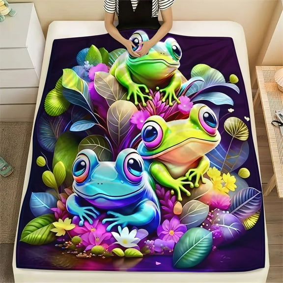 Cozy Frog Print Flannel Throw Blanket Soft Warm & Lightweight for Couch Bed Travel Camping Living Room Office Chair
