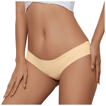 Fulorrnie Underwear for Women Seamless Silk Panties Low Waist Breathable Brief Panty Beige M