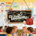 thumbnail image 5 of Loespoir Opening Season Classroom Decoration, Wall Hanging Chalkboard Welcome Door Sign, Wooden Pendant Wall Decorations, for School, Home, Rustic Welcome, 5 of 5
