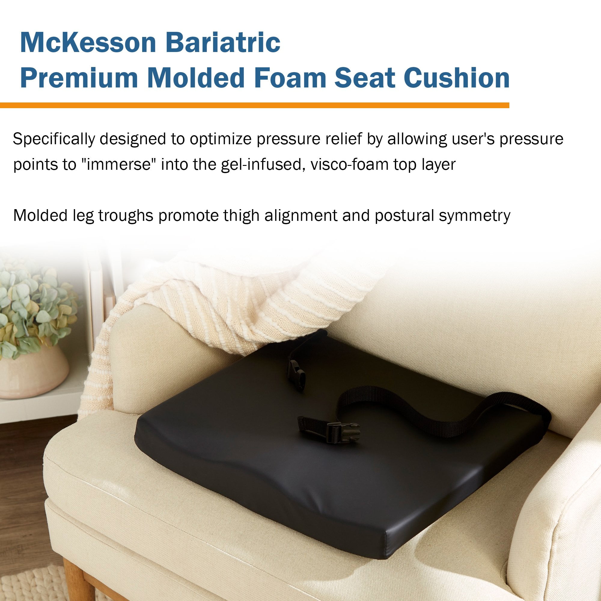 McKesson Seat Cushion for Wheelchairs and Office Chair, Foam/Gel, 24 in x  18 in x 3 in, 1 Count