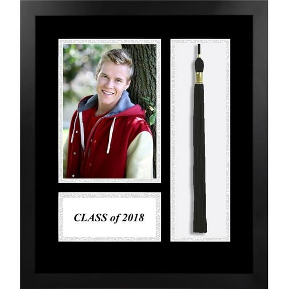 Campus Images ACFMBKBS18 2018 Academic Black Photo Frame, Black & Silver Matting with Tassel Opening 5 x 7 in. Photo Opening