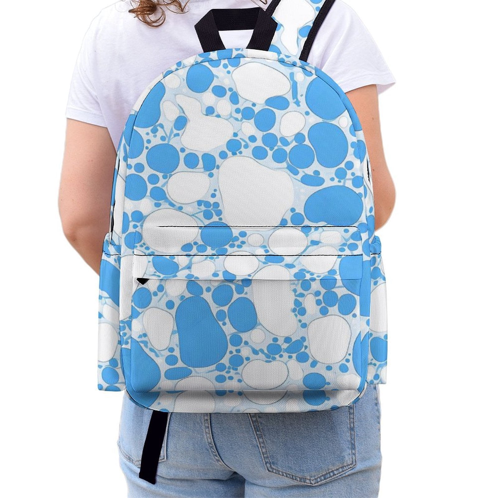 Large Capacity Half Print Backpack 11.8×16.5×5.9in Multifunctional Zipper Design Convenient Switch Milk Cow Skin Print Style PowDerBlue_4