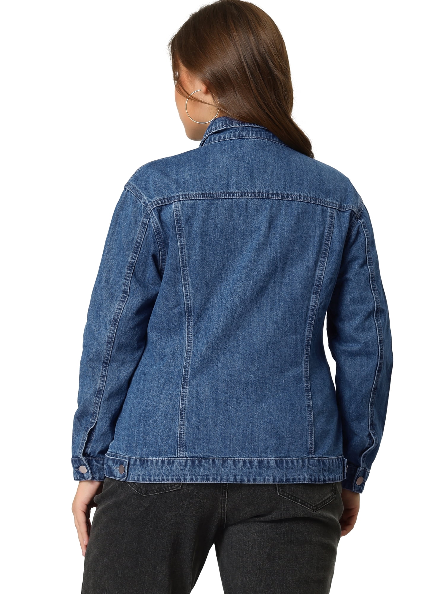 DARING DIVA Women's Plus Size Long Sleeve Button Front Washed Denim Jacket 6X Denim Blue
