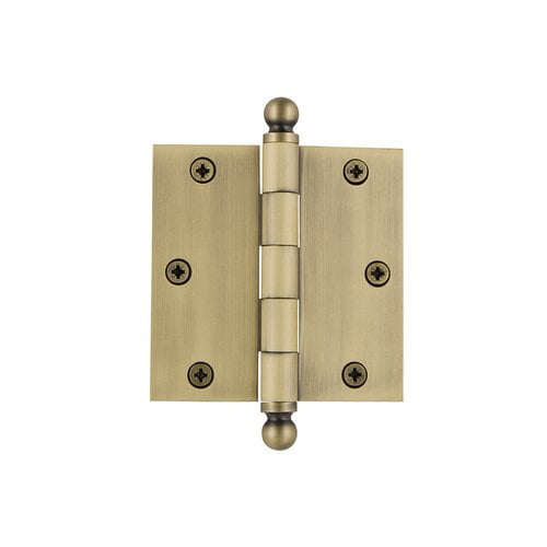 Mortise Barn Door 4" Square Butt Hinge Ball Finials Brass Plated Steel 1 Antique 