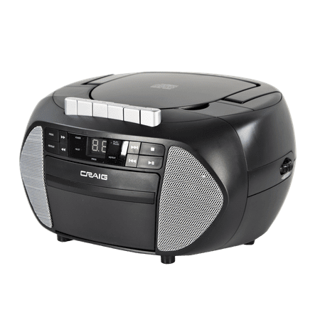 Craig CD6951-SL Portable Top-Loading CD Boombox with AM/FM Stereo Radio and Cassette Player/Recorder in Black and SIlver | 6 Key Cassette Player/Recorder | LED Display