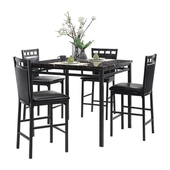 Kingfisher Lane 5 Piece Faux Marble Top Counter Height Dining Set in Black