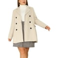 thumbnail image 1 of Women's Plus Size Notched Lapel Double Breasted Long Coat for Stylish Winter Wear 1X Beige, 1 of 7