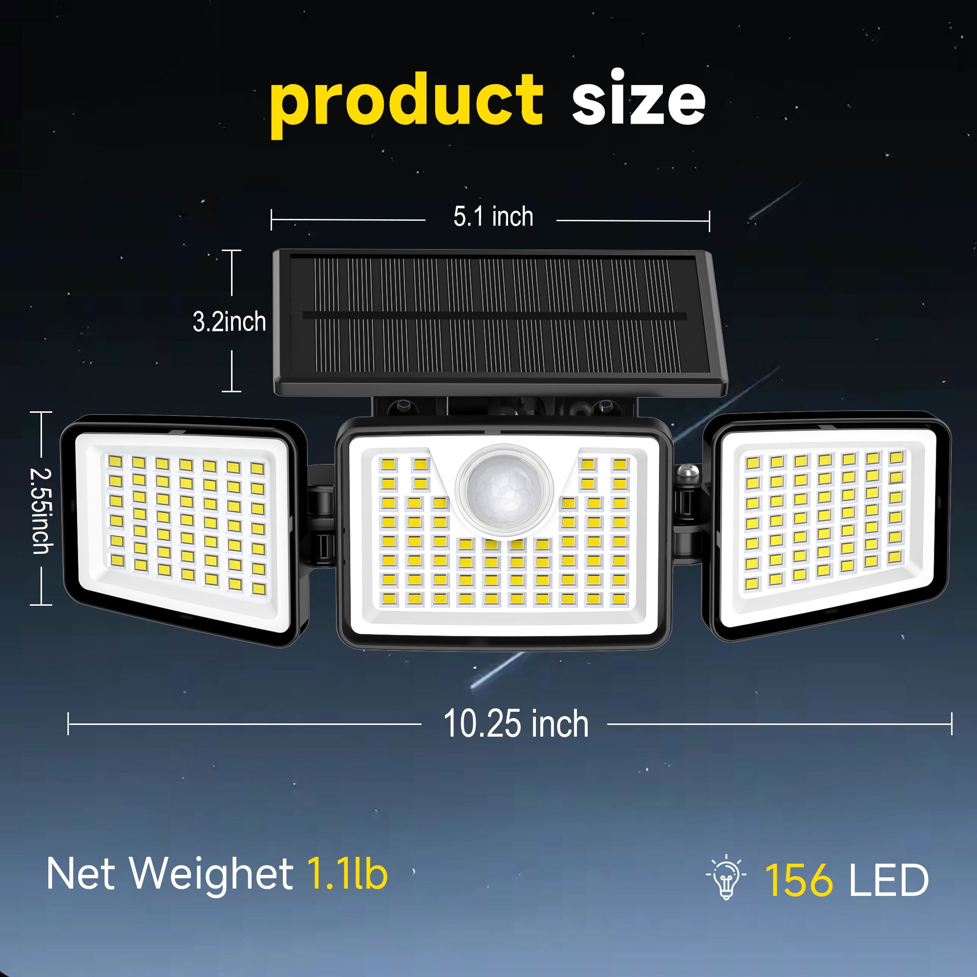 Kapwan Solar Lights Outdoor Waterproof,156LED 2500LM Motion Sensor Security Lights,Solar Powered Outdoor Lights 3 Modes  for Yard,Garage,Patio
