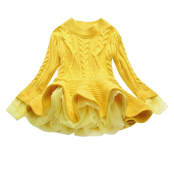 Odeerbi Niñas de Algodón de Punto Por Cable Suéter Vestido de Tul Tutú Princesa Vestidos de Color Sólido Cuello Redondo Vestido de Manga Larga Body