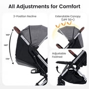 INFANS Travel Stroller, Lightweight Compact Baby Stroller for Airplane with One-Hand Fold, Multi-Position Recline, Canopy, 4 Wheel Suspension, Storage Basket