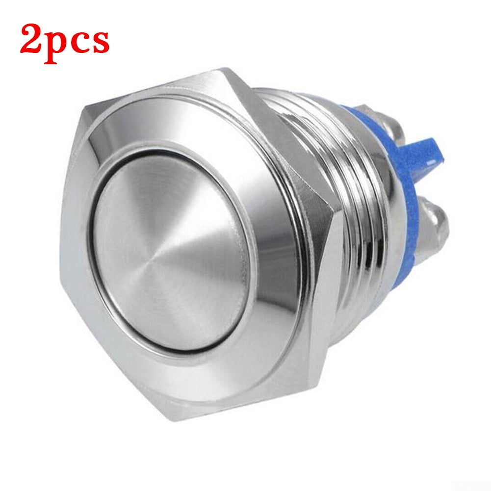2pcs 16mm WHITE LED  Marine Car Stainless Steel Push POWER On/Off Button Switch