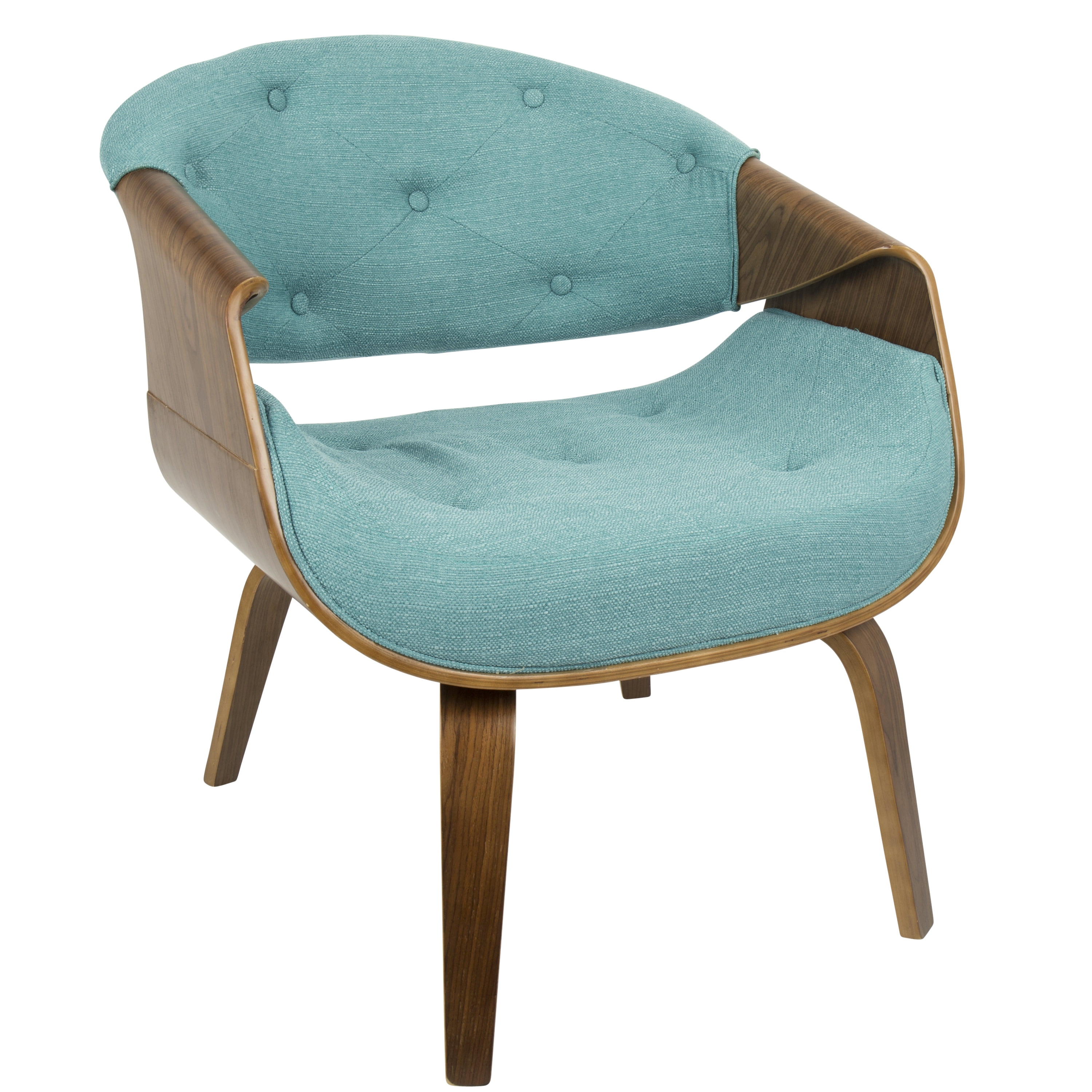 Curvo MidCentury Modern Accent Chair in Walnut and Teal Fabric by